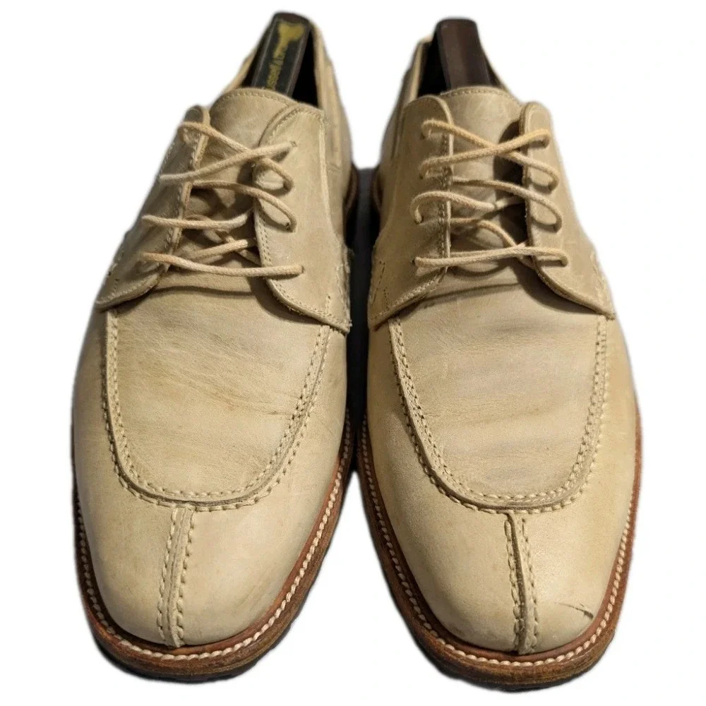 Bally Lyndon Styleflex Split Toe Derby Shoes Mens 8.5 M Cream Leather Made Italy